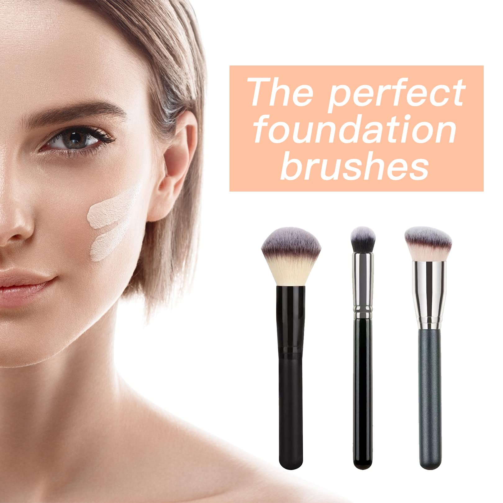 3 Pcs Makeup Brush Set - Foundation Brush, Concealer Brush & Blush Brush for Flawless Liquid, Cream & Powder Application | Perfect for Blending, Buffing & Sculpting | Ideal for Daily Makeup, Professional Use & Travel