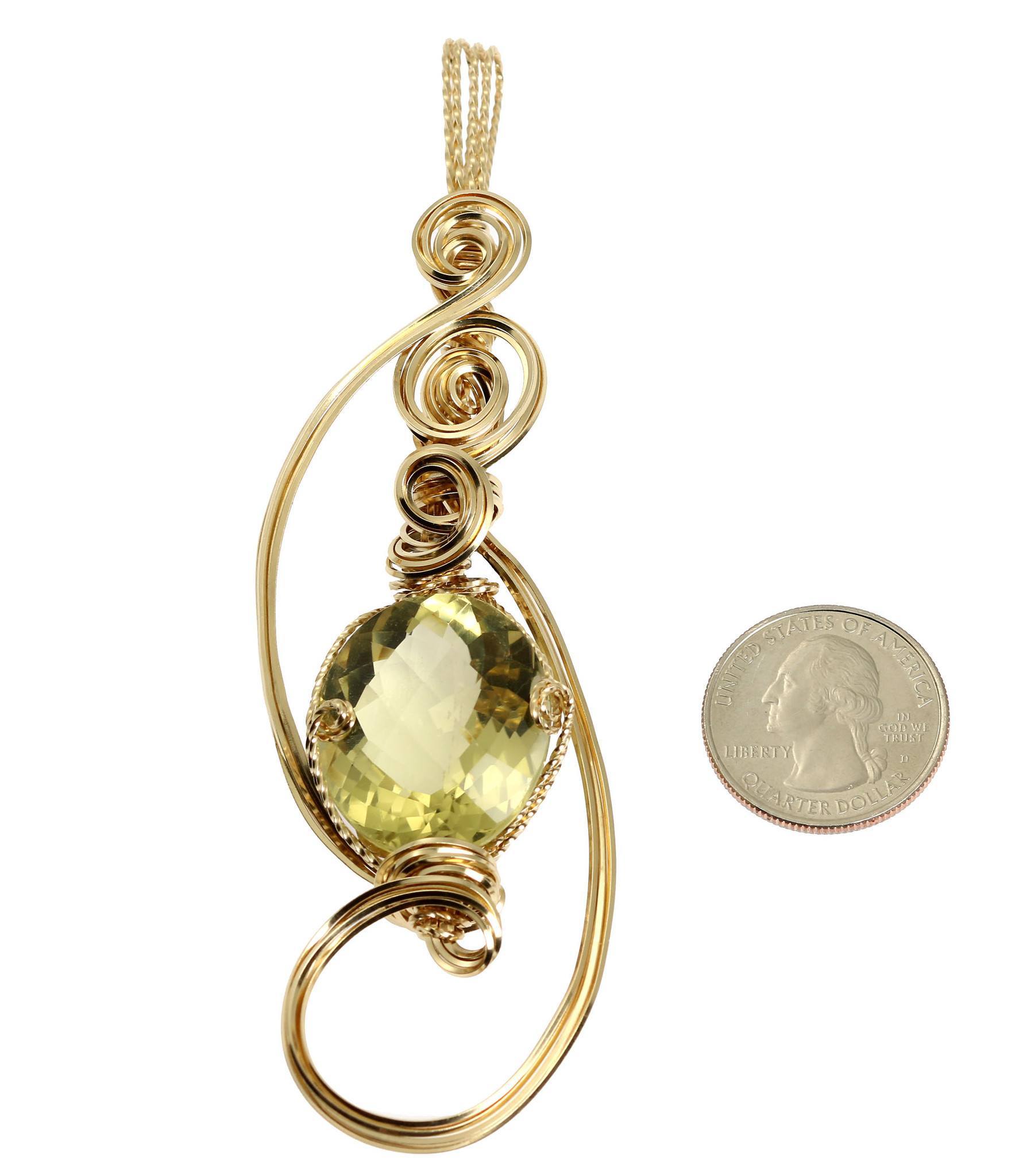 42.5 CT Natural Green Gold Quartz Pendant - 14K Gold Filled Wire Wrapped Jewelry for Women - Perfect for Gift, Wedding & Spiritual Healing