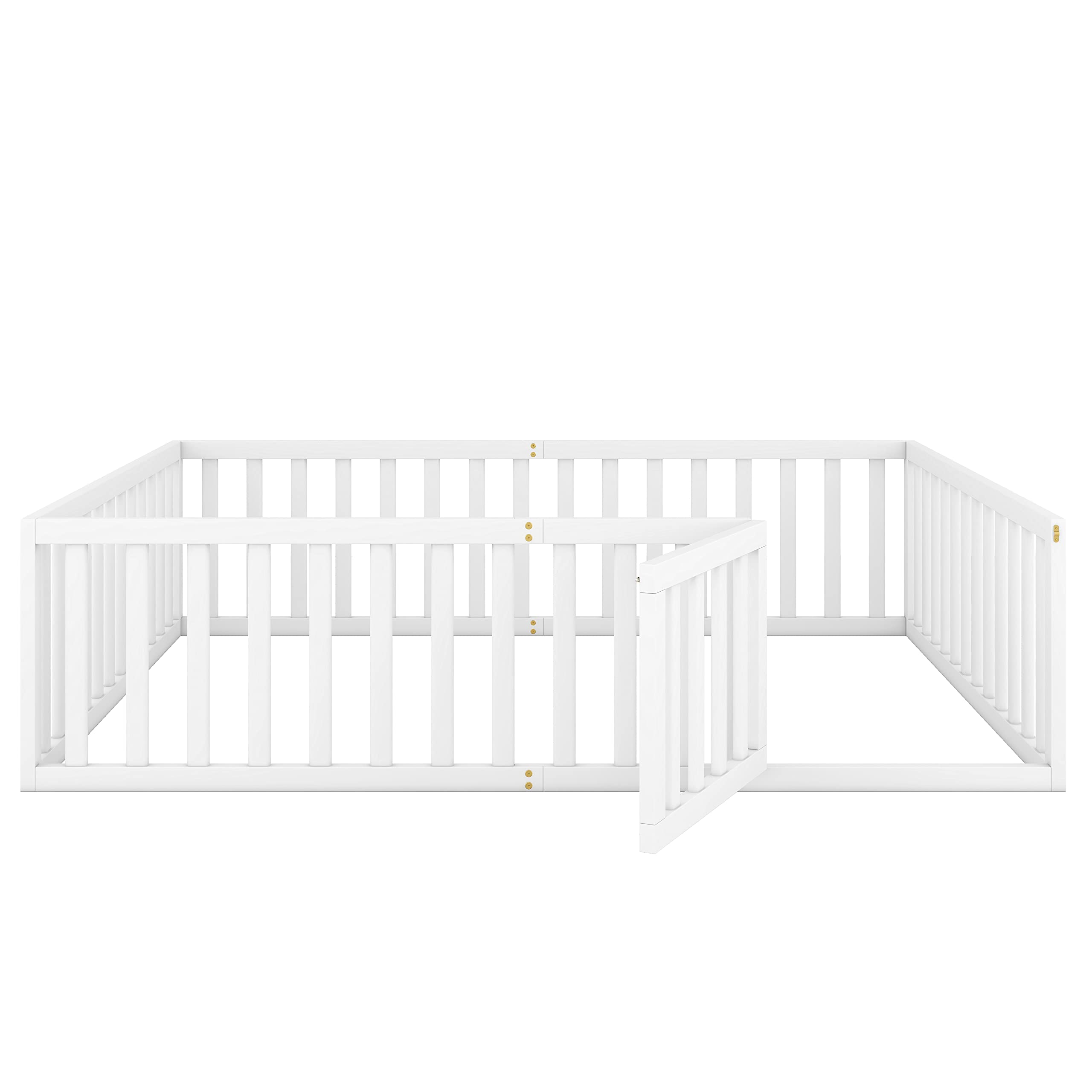 LZ LEISURE ZONE Queen Size Platform Bed with Fence - Solid Wood Floor Bed Frame with Door - Sturdy Queen Daybed Frame in White - Perfect for Guest Rooms, Dorms & Small Space Living