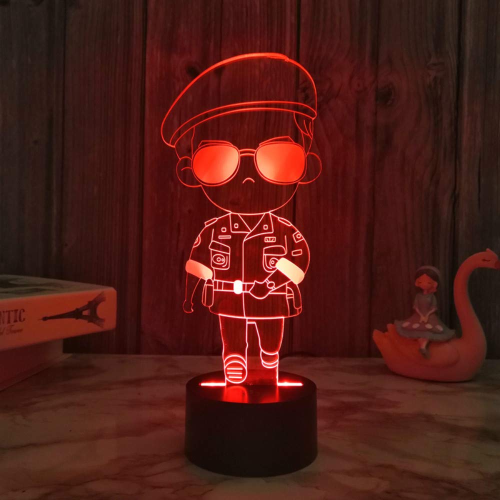3D Policeman Night Light LED Touch Switch Table Lamp - 7 Color Changing Optical Illusion Desk Light for Kids Room, Christmas Decor, Birthday Gift for Children (Home & Office Use)