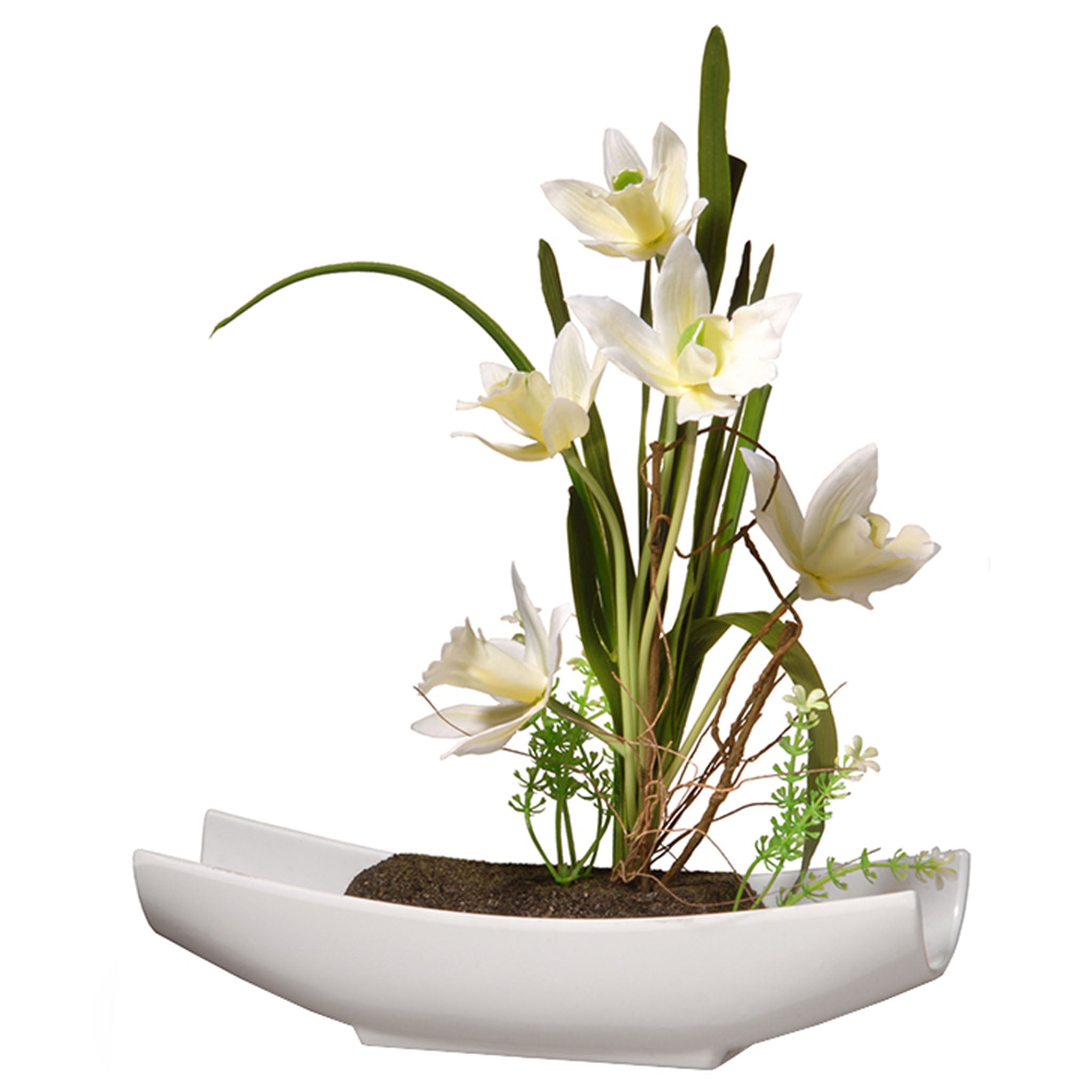11 Inch Artificial Spring Yellow Orchid Flowers in White Pot - Perfect for Home Decor, Office, and Wedding Centerpieces