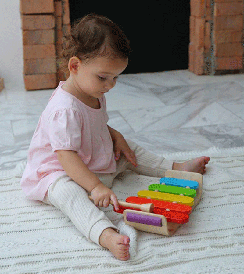 PlanToys Wooden Oval Xylophone - Musical Toy for Toddlers & Kids - Natural Wooden Percussion Instrument for Early Childhood Development - Perfect for Playtime, Music Education & Sensory Exploration