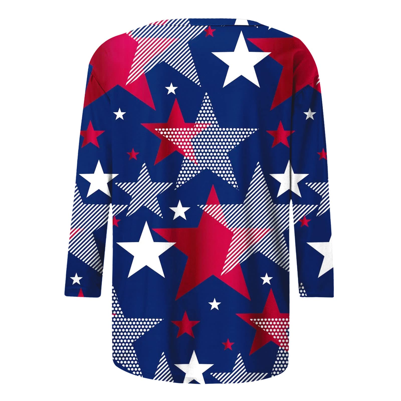 Women's 3/4 Sleeve Patriotic T-Shirt - Red White & Blue USA Flag Shirt for 4th of July | Perfect for Independence Day Celebrations, BBQ Parties & Summer Festivals
