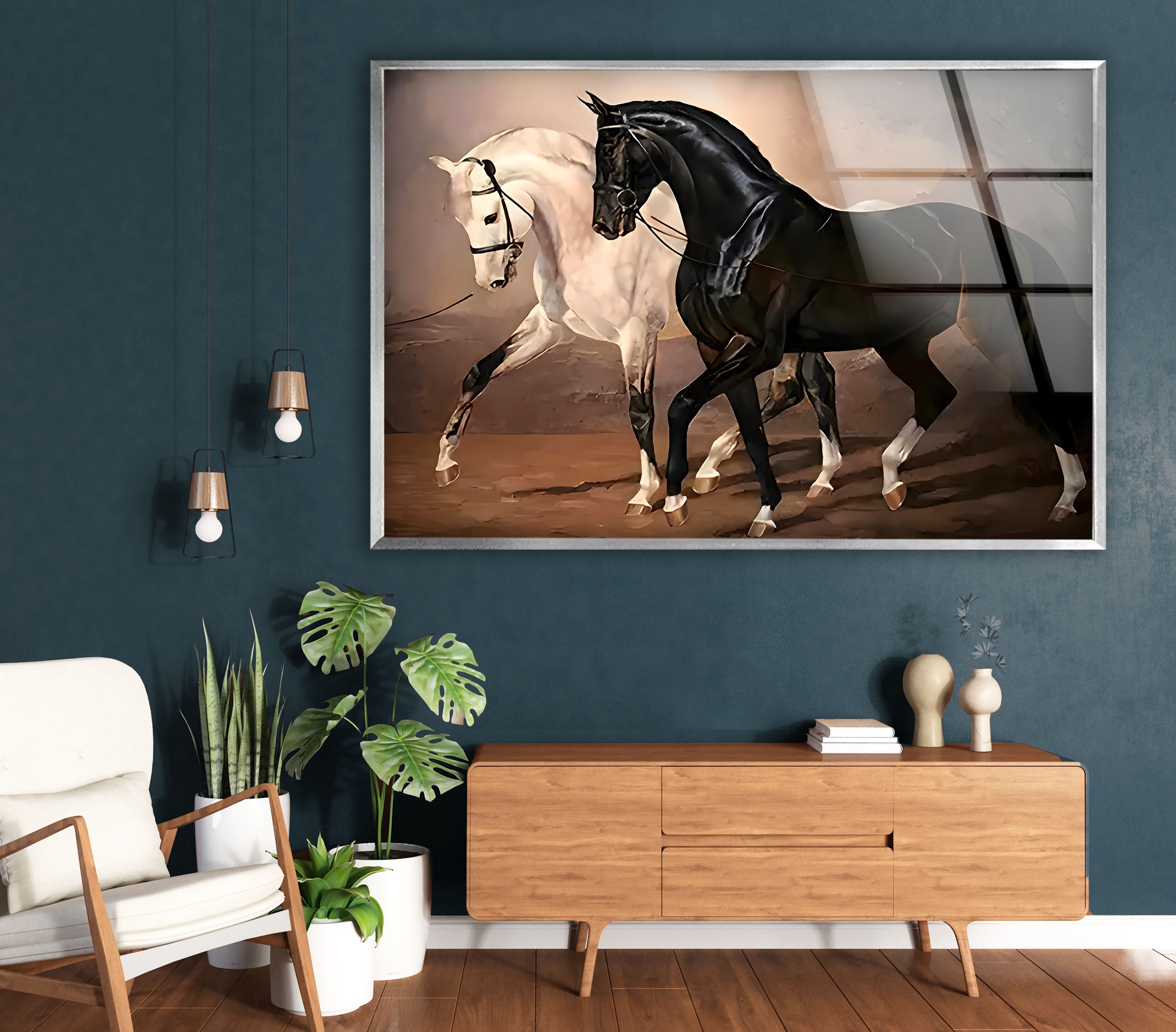 Elegant Black & White Horses Glass Wall Art - Modern Home Decor for Living Room, Bedroom & Office - Perfect Gift for Art Lovers