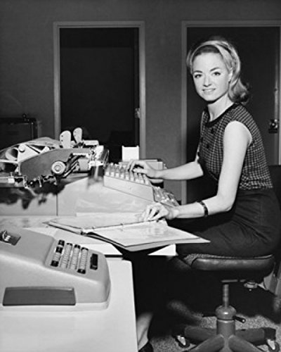 Vintage Typewriter Office Poster Print (18x24) - Businesswoman Typing - Perfect for Home Office, Study Room & Retro Decor