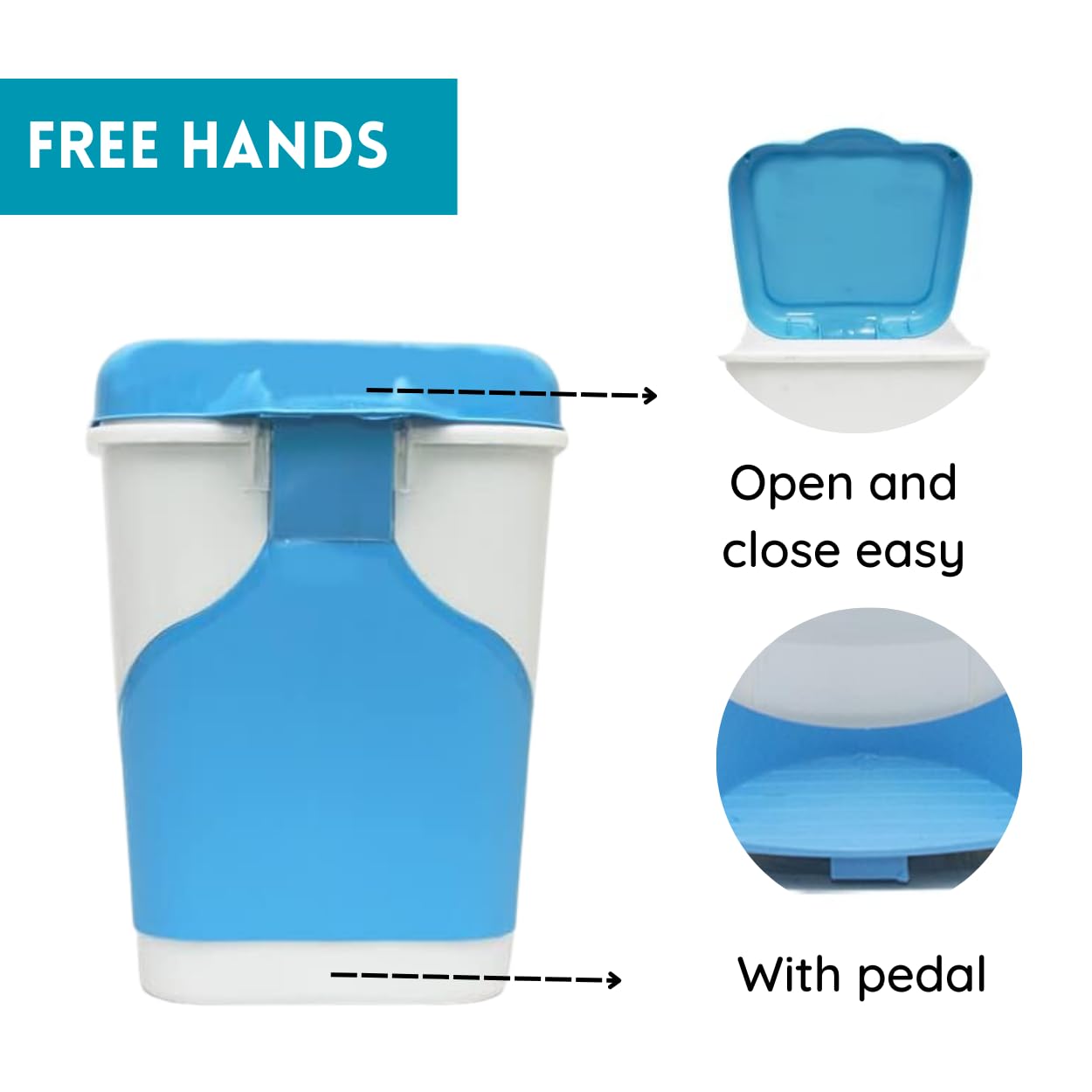 Elly Décor 2.6 Gallon Step-On Trash Can with Lid - Durable Plastic Waste Bin for Kitchen, Office & Home - Fits Under Desk (10L, White & Blue) - Perfect for Small Spaces, Bathrooms & Dorm Rooms