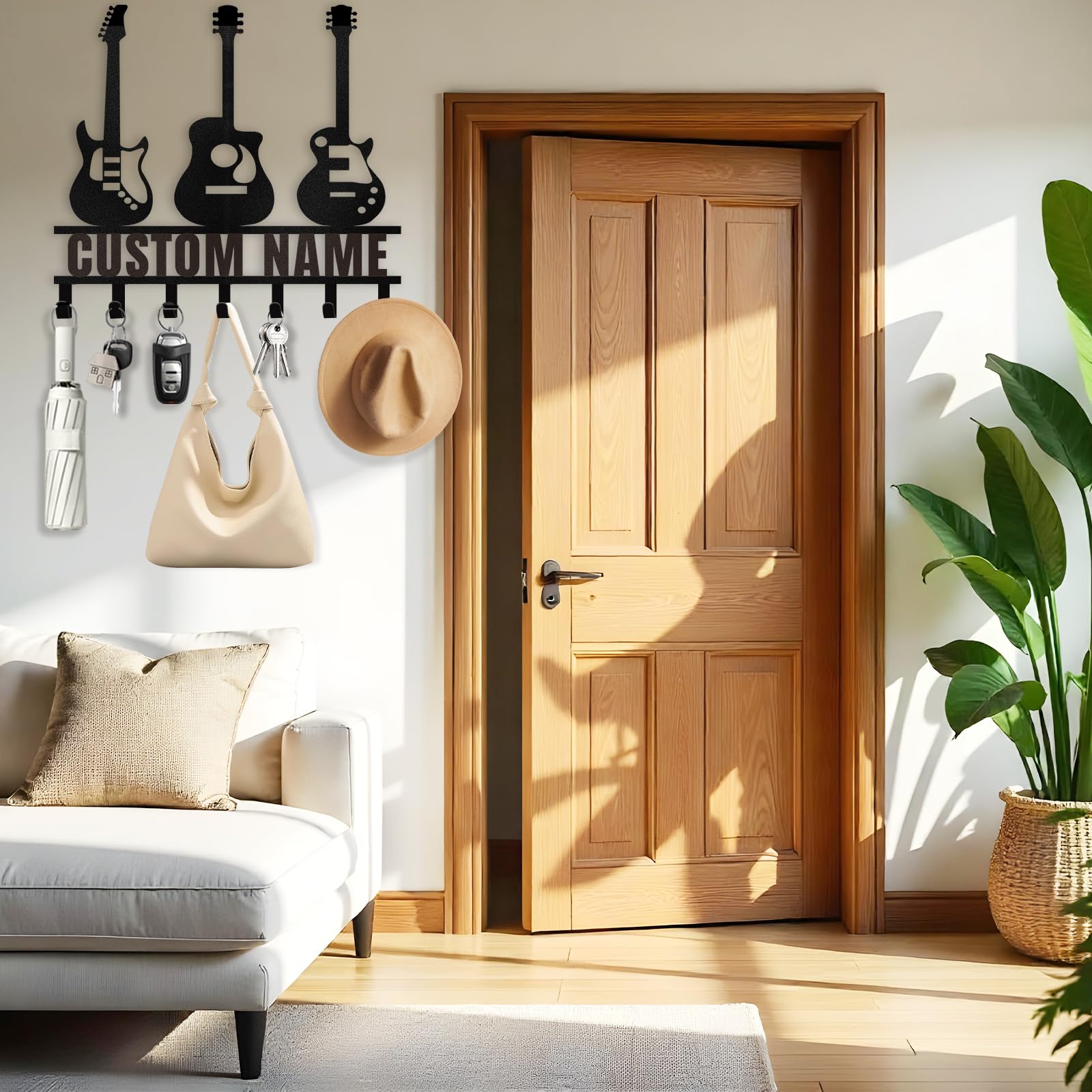 Custom Metal Key Rack Wall Mount - Stylish Guitar-Shaped Coat Hooks & Key Organizer | Entryway Wall Decor for Living Room, Office, Bedroom | Perfect Home Decor Gift for Music Lovers & Organization Enthusiasts