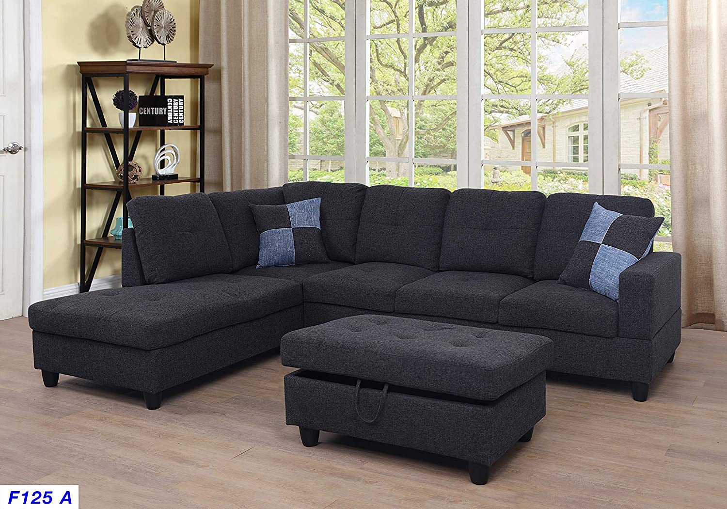 Reversible 3-Piece Sectional Sofa with Chaise & Storage Ottoman - Modern Living Room Couch in Black Grey (Left Hand Facing) | Perfect for Small Spaces, Apartments & Cozy Family Gatherings
