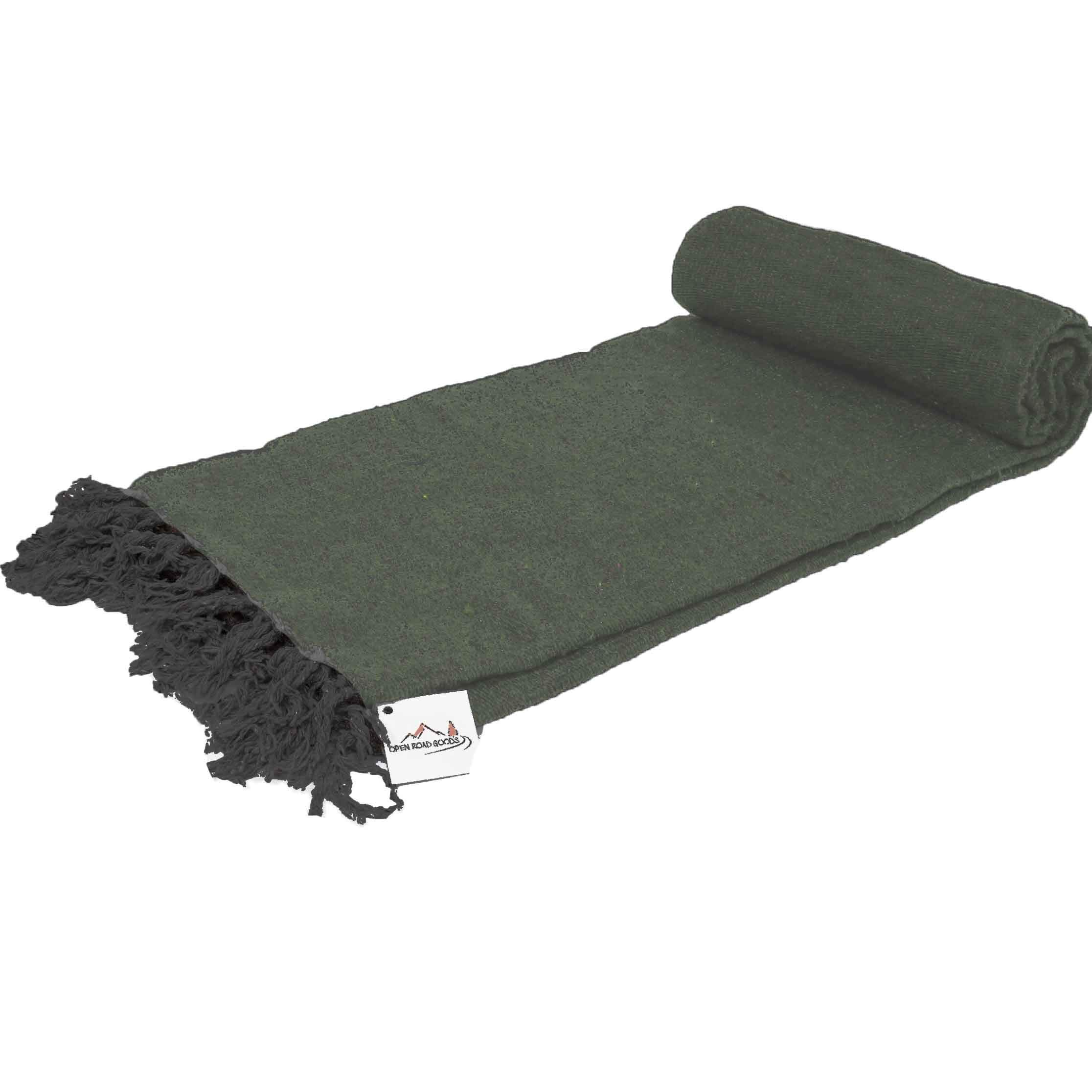 Open Road Goods Handmade Solid Color Yoga Blanket - Premium Thick Mexican Throw Blanket for Yoga, Meditation & Home Decor - Soft Woven Cotton Blanket in Olive Green - Perfect for Yoga Studios, Beach Outings & Cozy Living Rooms