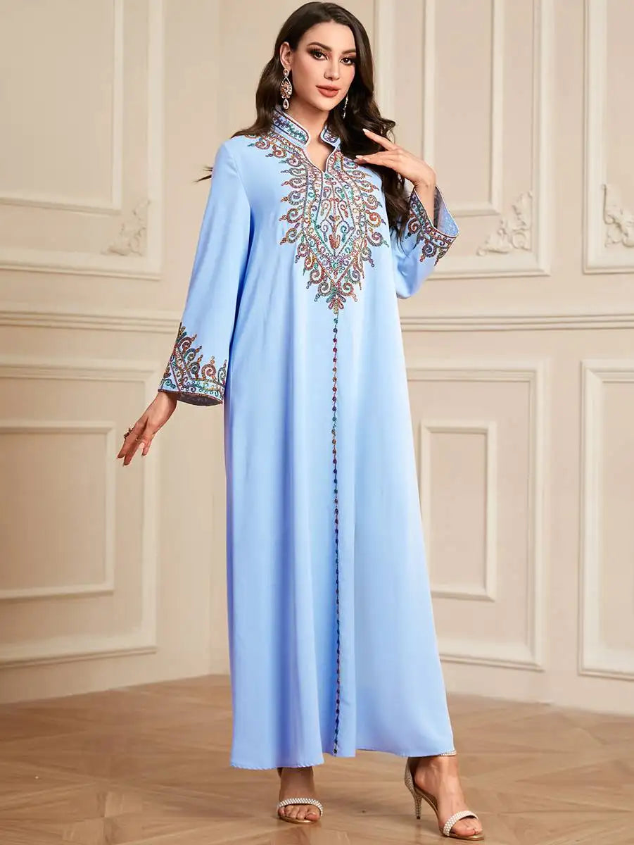 Elegant Eid Embroidered Caftan Dress for Women - Traditional Jalabiya Kaftan Gown - Perfect for Eid Celebrations, Weddings & Special Occasions