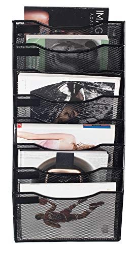 Wall Mounted Metal Mesh File Organizer - 8-Section Hanging Document & Magazine Holder with Hooks - Multipurpose Office & Home Storage Rack for Files, Magazines, Mail, and Office Supplies