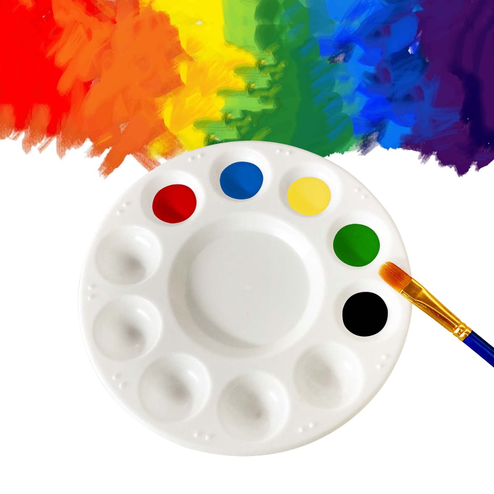 4 Pack Round Plastic Paint Palettes with 11 Wells - 6.7 Inch White Paint Tray for Oil & Watercolor Painting - Perfect for Artists, Students & DIY Projects