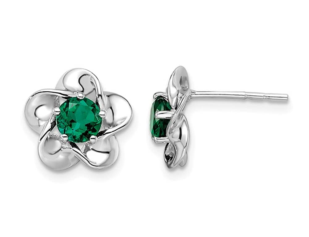 7/10 Carat (CTW) Lab-Created Emerald Flower Sterling Silver Earrings - Elegant Post Earrings for Women, Perfect for Weddings, Parties & Everyday Wear