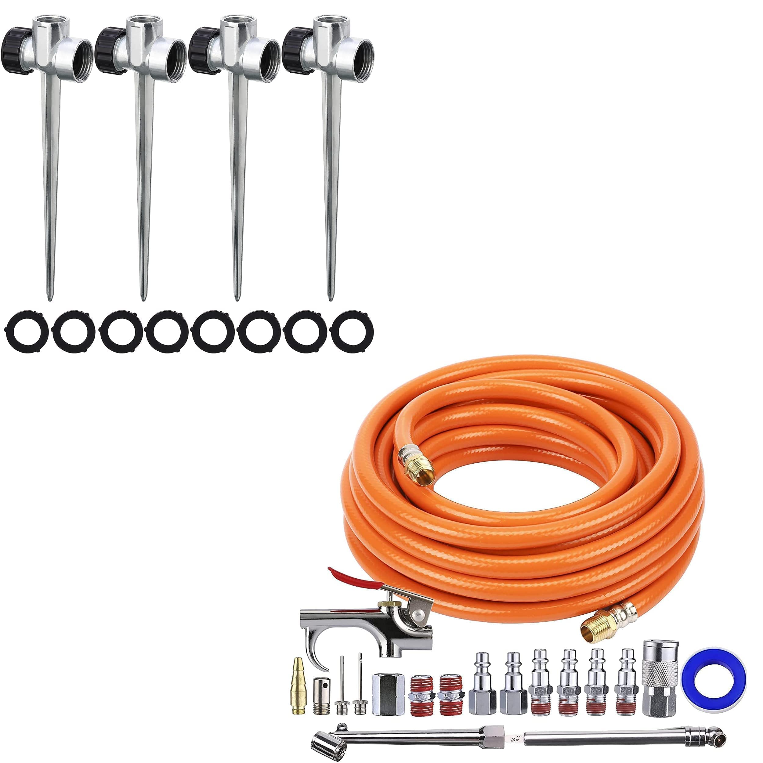 Heavy Duty 3/8 Inch x 25 FT Air Compressor Hose Kit with Sprinkler Spike Base - Perfect for Lawn Irrigation, Garden Watering & Outdoor Tool Use