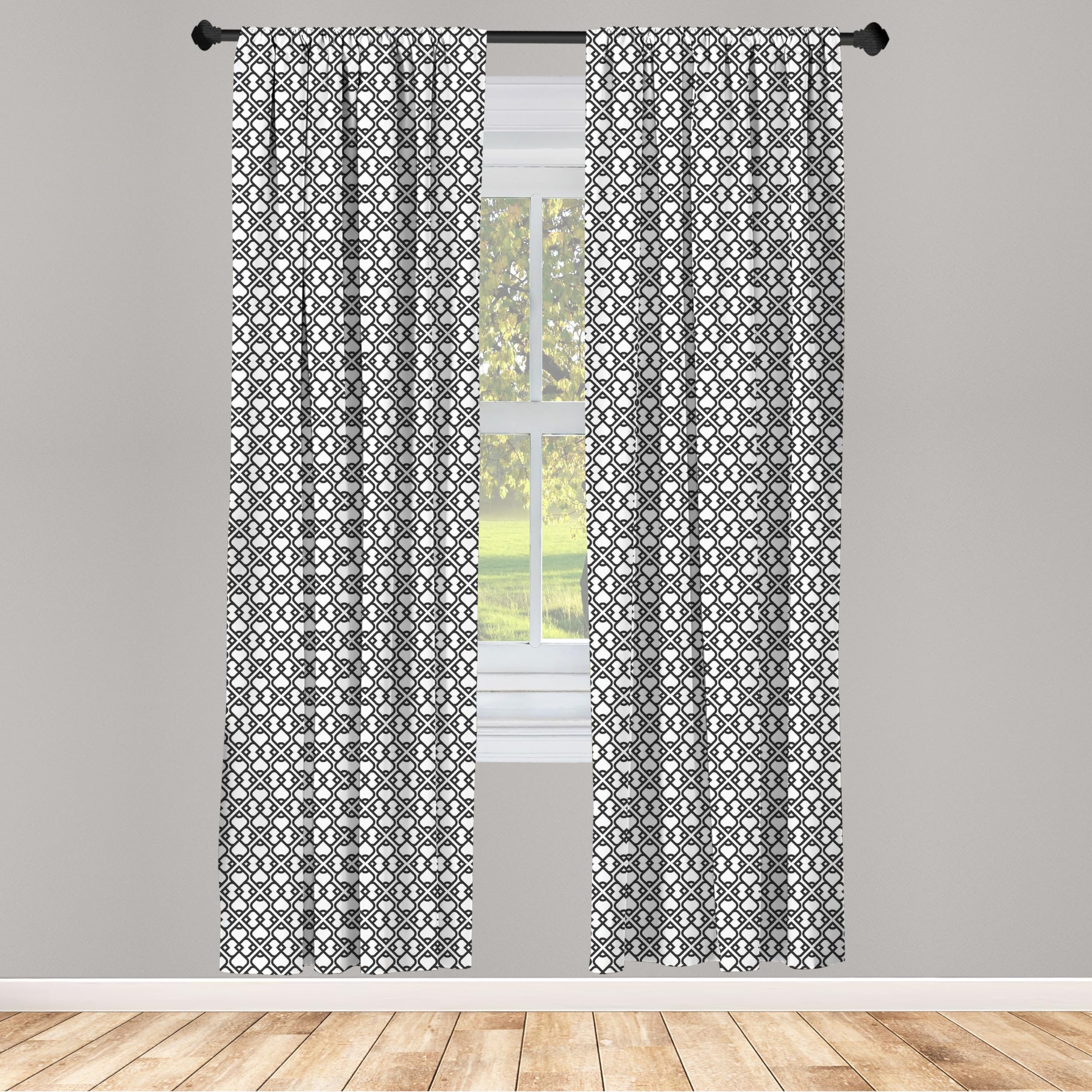 Ambesonne Oriental Chevron Pattern Curtains - Traditional Minimalist Design with Exotic Effects, 2 Panel Window Treatments Set (28