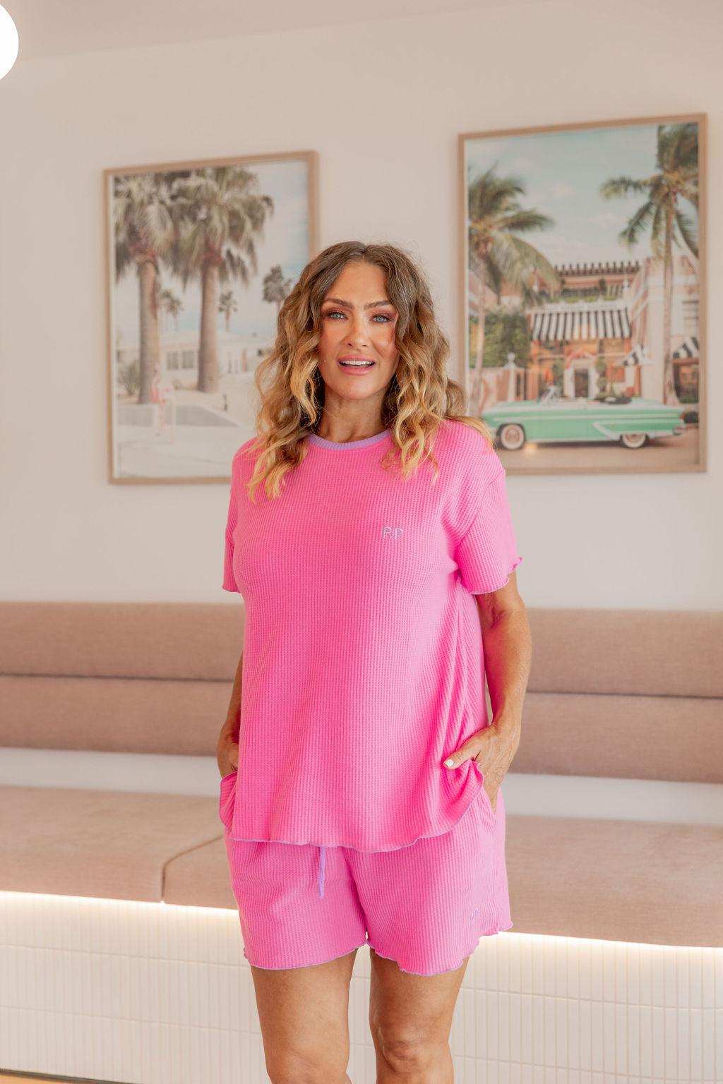 Georgina Waffle Sleepwear Set - Soft & Comfortable Women's Pajama Set in Pink - Perfect for Relaxing at Home, Lounging & Sleepovers