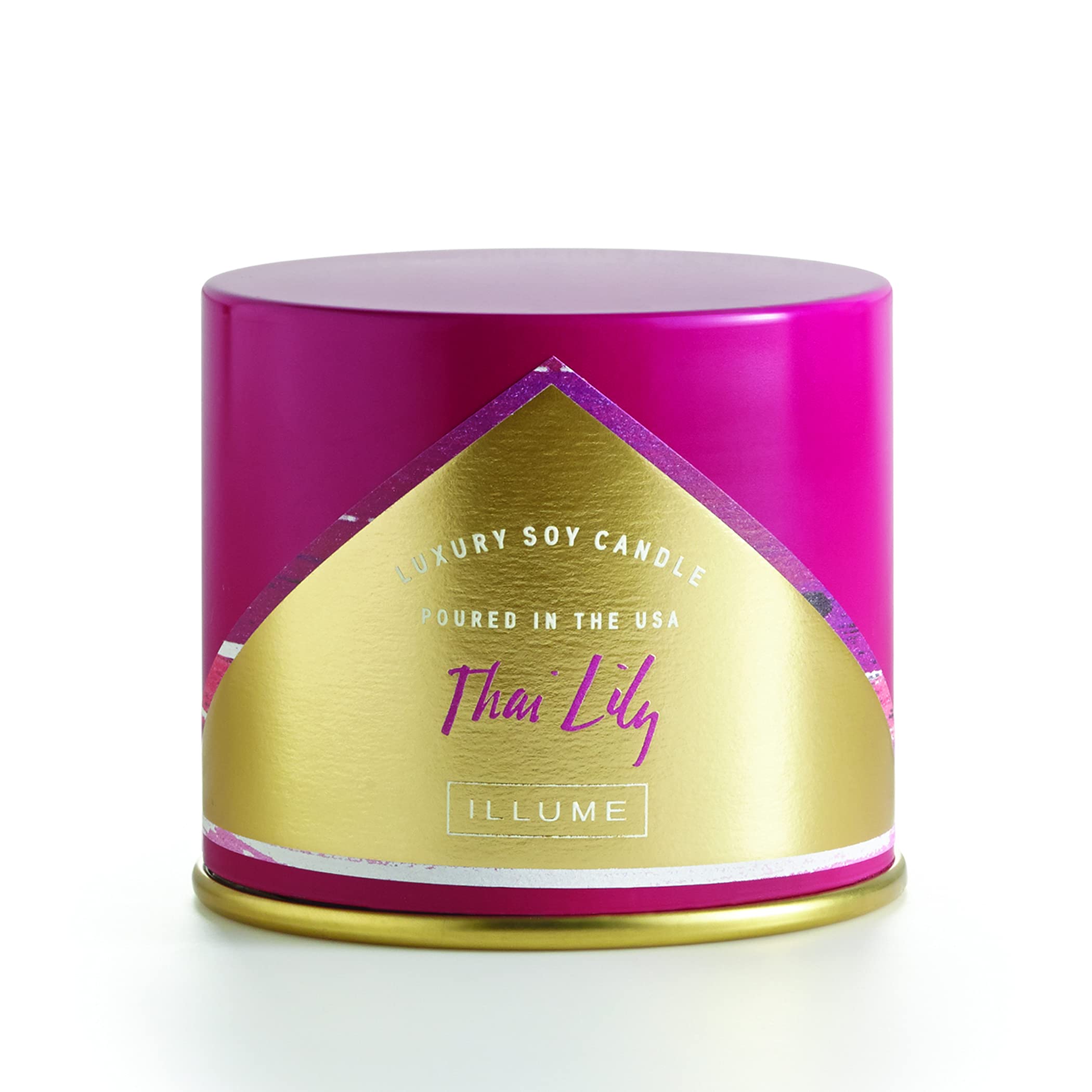 ILLUME Thai Lily Scented Soy Candle in Pink Vanity Tin - 11.8 oz for Home Decor, Relaxation & Aromatherapy | Perfect for Bedroom, Bathroom & Gift Giving