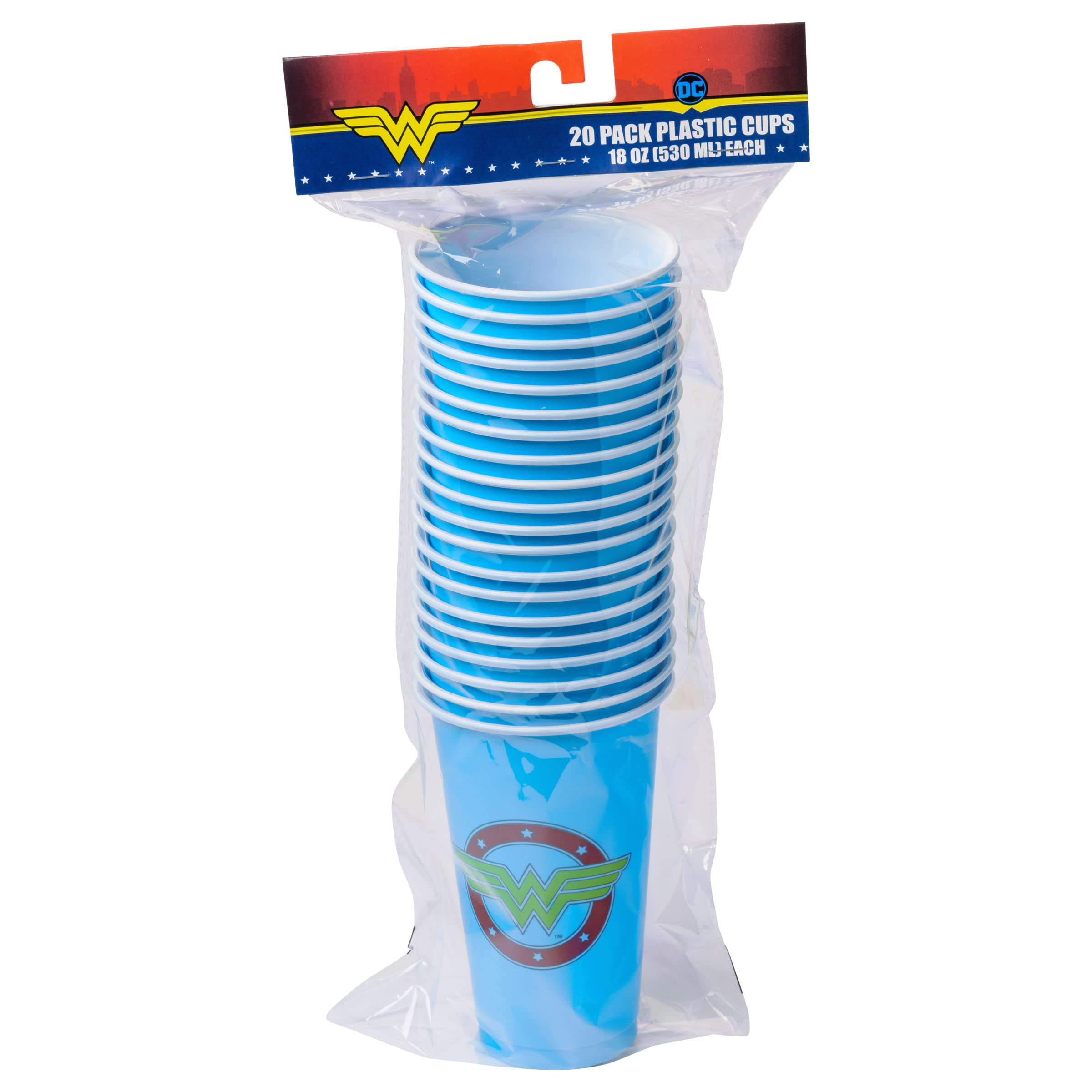 DC Comics Wonder Woman 20-Pack 18oz Disposable Plastic Cups - Superhero Themed Party Supplies for Birthdays, BBQs & Comic Con Events