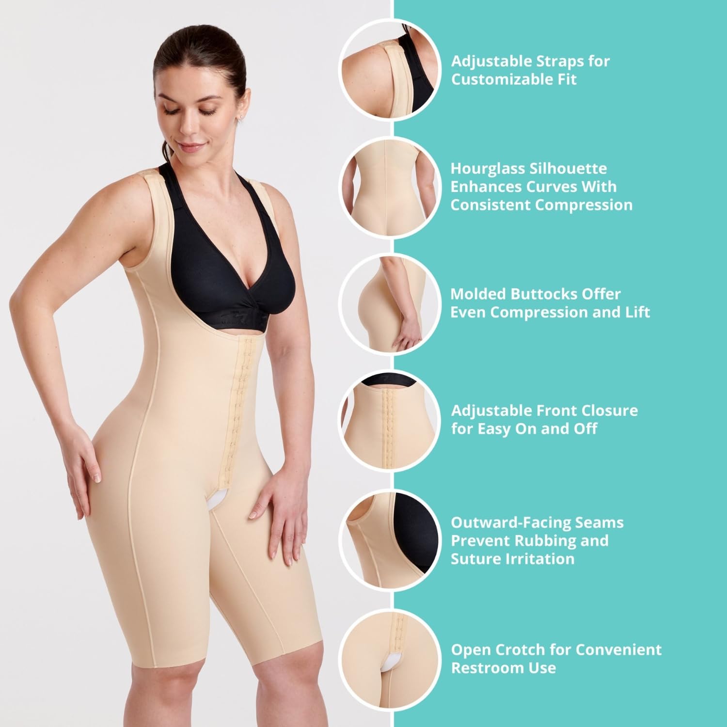 MARENA Women's Short Length Curves Bodysuit with Hidden Support Panels - Perfect for Yoga, Workouts & Everyday Comfort