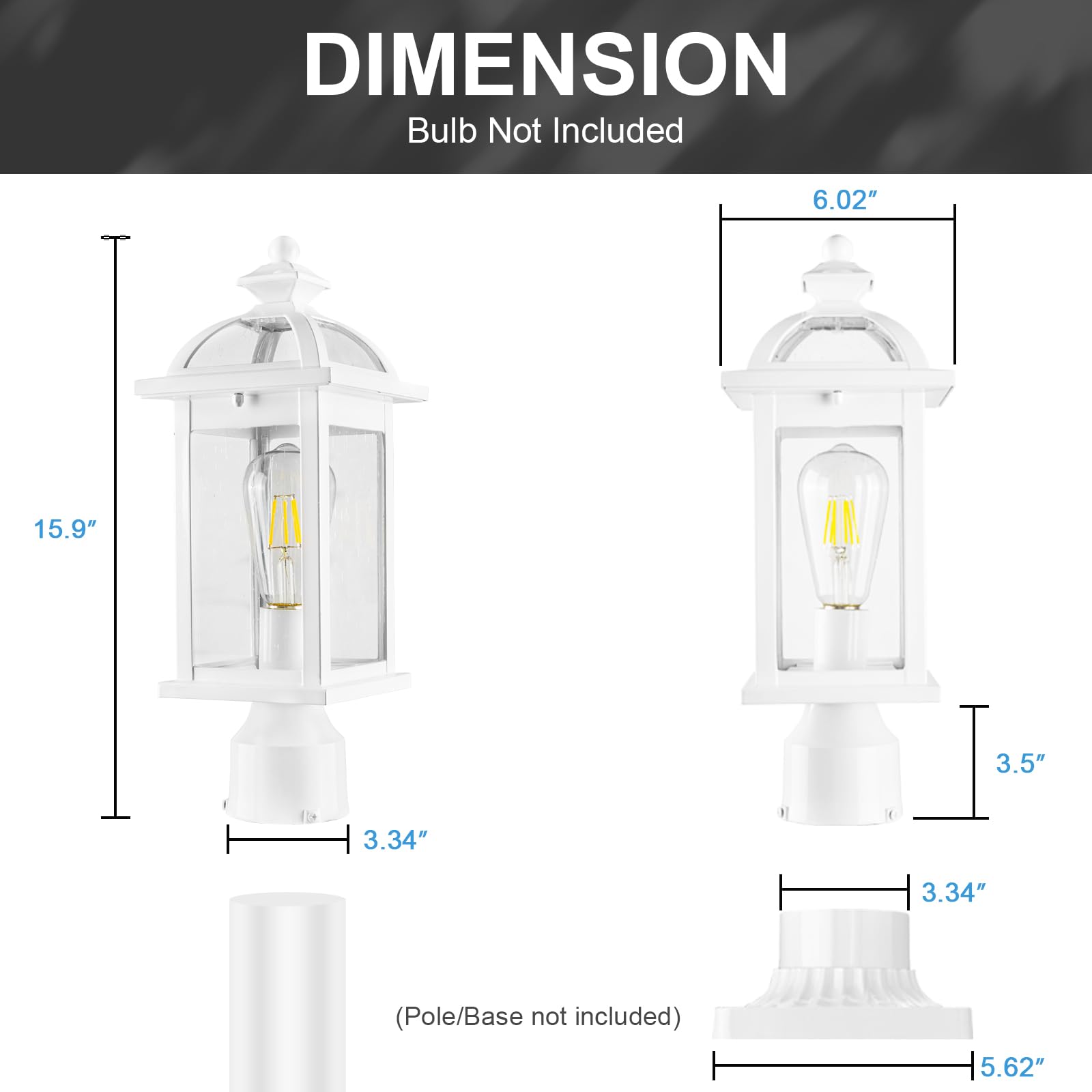 Darkaway Waterproof Aluminum Outdoor Post Lights with Seeded Glass - Durable Exterior Lighting for Yard, Patio, Garage & Fence | Weather-Resistant Pole Lights for Enhanced Outdoor Ambiance & Security