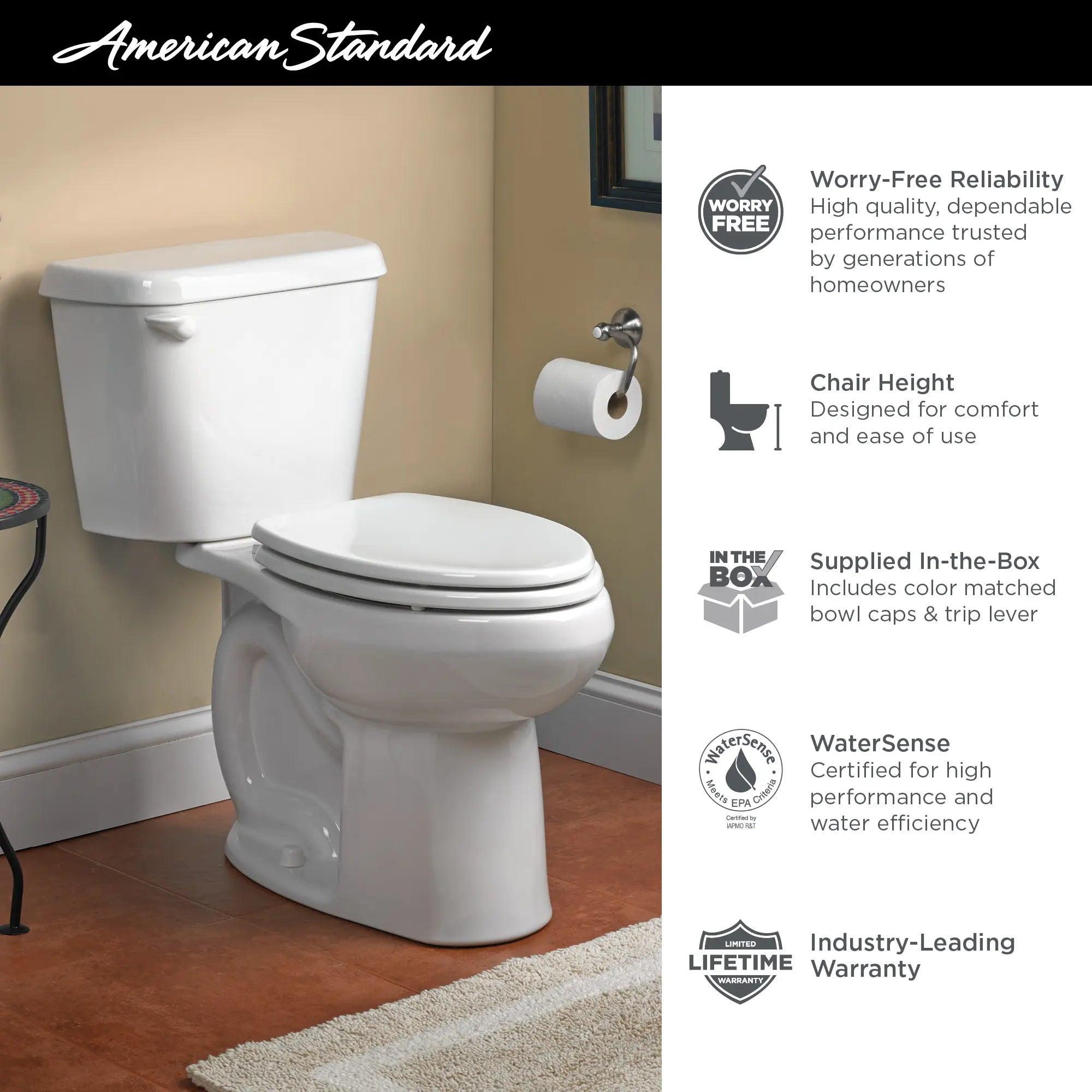 Colony® Two-Piece 1.28 GPF/4.8 LPF Elongated Toilet Bowl - Chair Height, 10-Inch Rough-In, Seat Not Included - Perfect for Modern Bathrooms & Small Spaces
