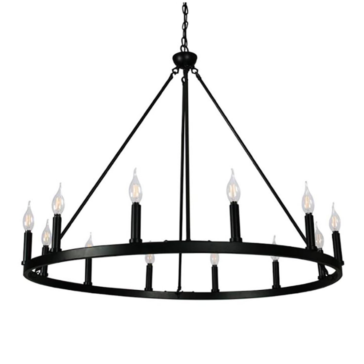 12-Light Drum Chandelier with Wooden Pattern Steel Frame - 16