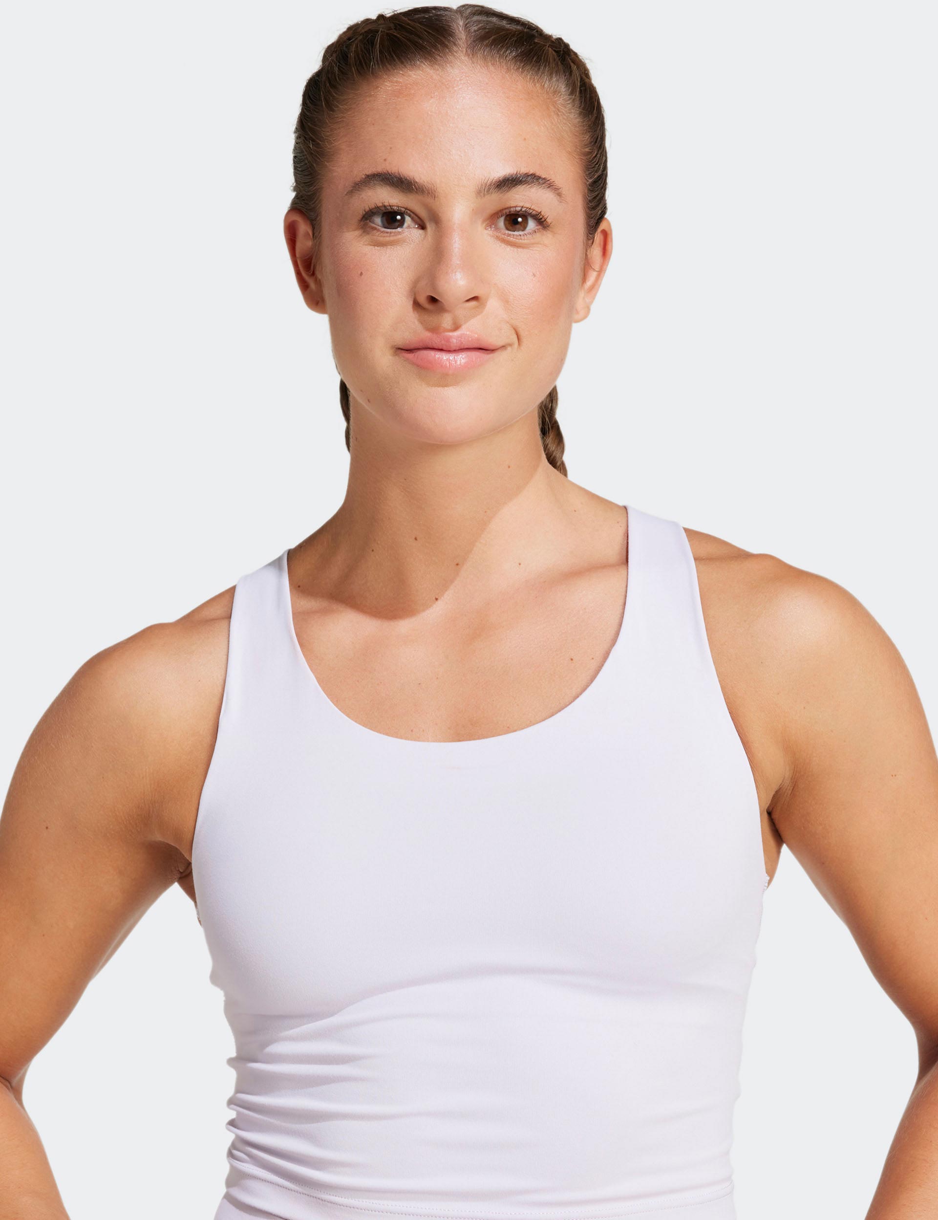All Me Medium Support Long Line Bra Tank Top - Silver Dawn | Seamless Workout Top for Yoga, Running & Gym