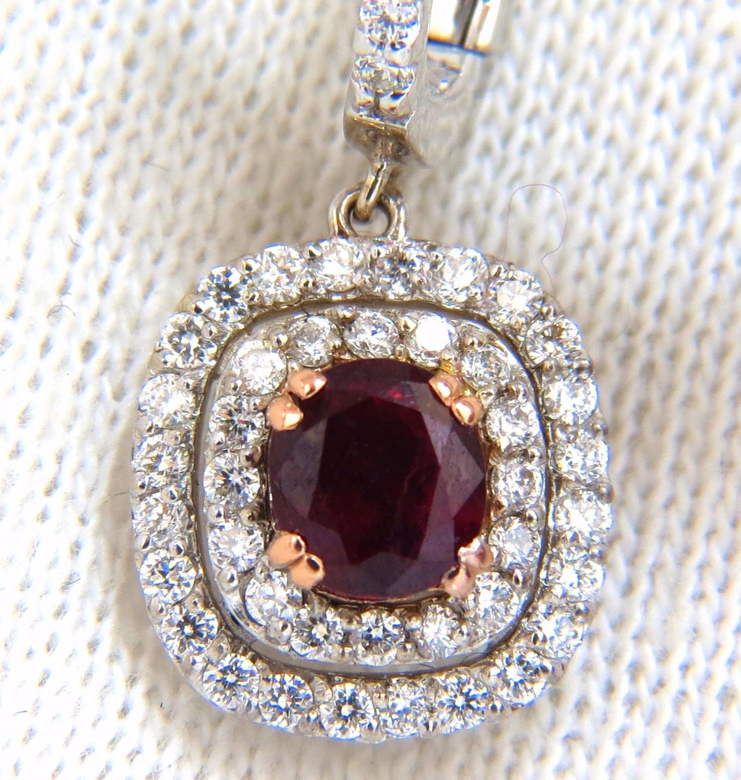 2.70ct Natural Deep Red Ruby Diamond Double Halo Dangle Earrings in 14K Gold - Elegant Jewelry for Weddings, Parties & Special Occasions