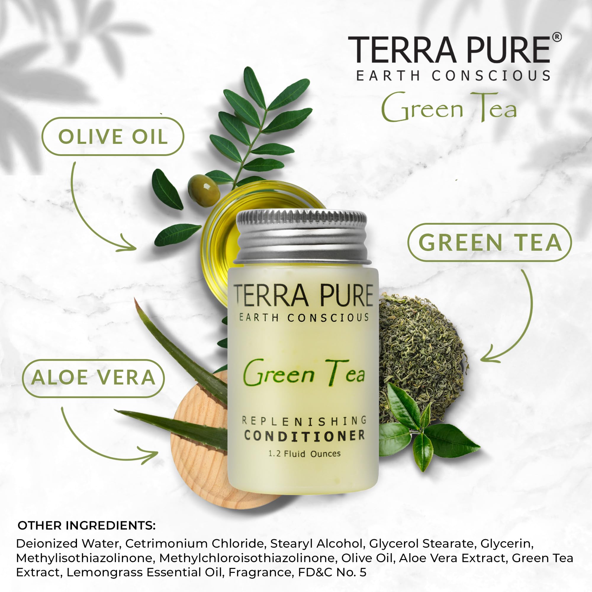 Terra Pure Green Tea Conditioner with Organic Honey & Aloe Vera - 1.2 Oz Jar (Pack of 300) | Natural Hair Care for Dry, Damaged Hair | Salon & Retail Use