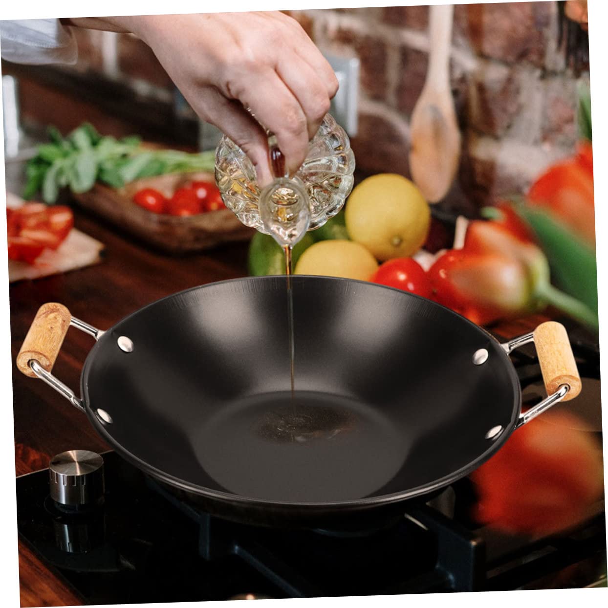 Stainless Steel Double Handle Wok - Deep Frying Pan for Professional Cooking | Perfect for Stir Fry, Deep Frying & Asian Cuisine | Durable Kitchen Utensil for Home Chefs