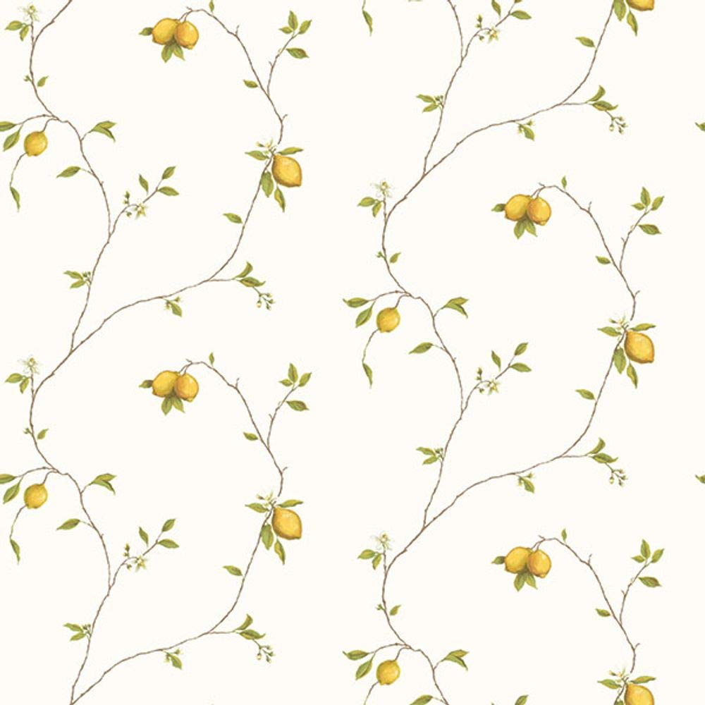 Galerie Wallcoverings Aquarius K & B G12082 White Lemon Vine Trail Wallpaper - Peel and Stick Removable Wallpaper for Kitchen, Bathroom, Nursery & Home Decor
