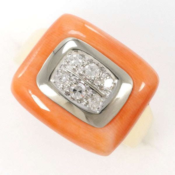 18K Yellow Gold & White Gold Coral Diamond Ring for Women - Elegant Handmade Jewelry for Engagement, Wedding, Anniversary & Special Occasions