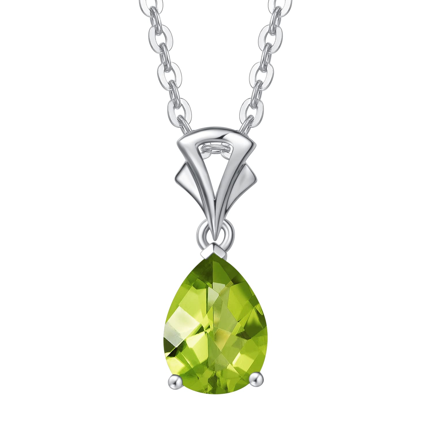 14K Solid White Gold Teardrop Birthstone Pendant Necklace for Women - Personalized Birthday Gift for Mom, Daughter & Girlfriend - 16