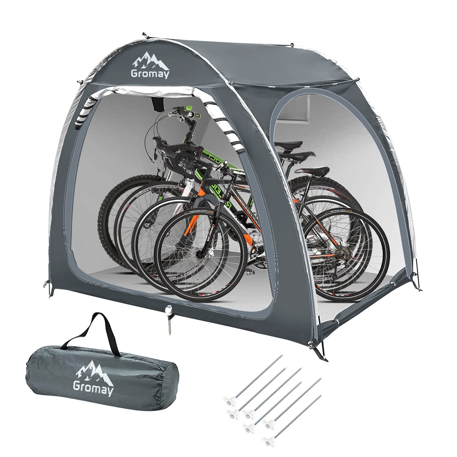 Large Outdoor Bike Storage Shed Tent - Waterproof PU4000 Silver Coated Oxford Cover for 4 Bikes | Portable Motorcycle Shelter with Double Doors, Spare Pole & Rain Strip | Foldable Bicycle Garage for Backyard, Patio & Camping Use