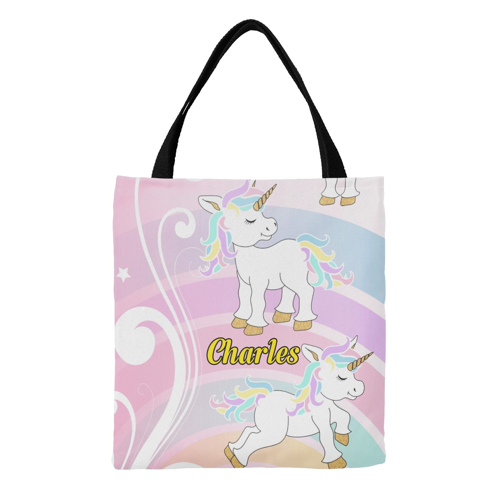 Personalized Unicorn Flower Canvas Tote Bag - Reusable Grocery Shopping Shoulder Bag for Women & Girls - Perfect Gift for School, Work, Beach & Daily Use