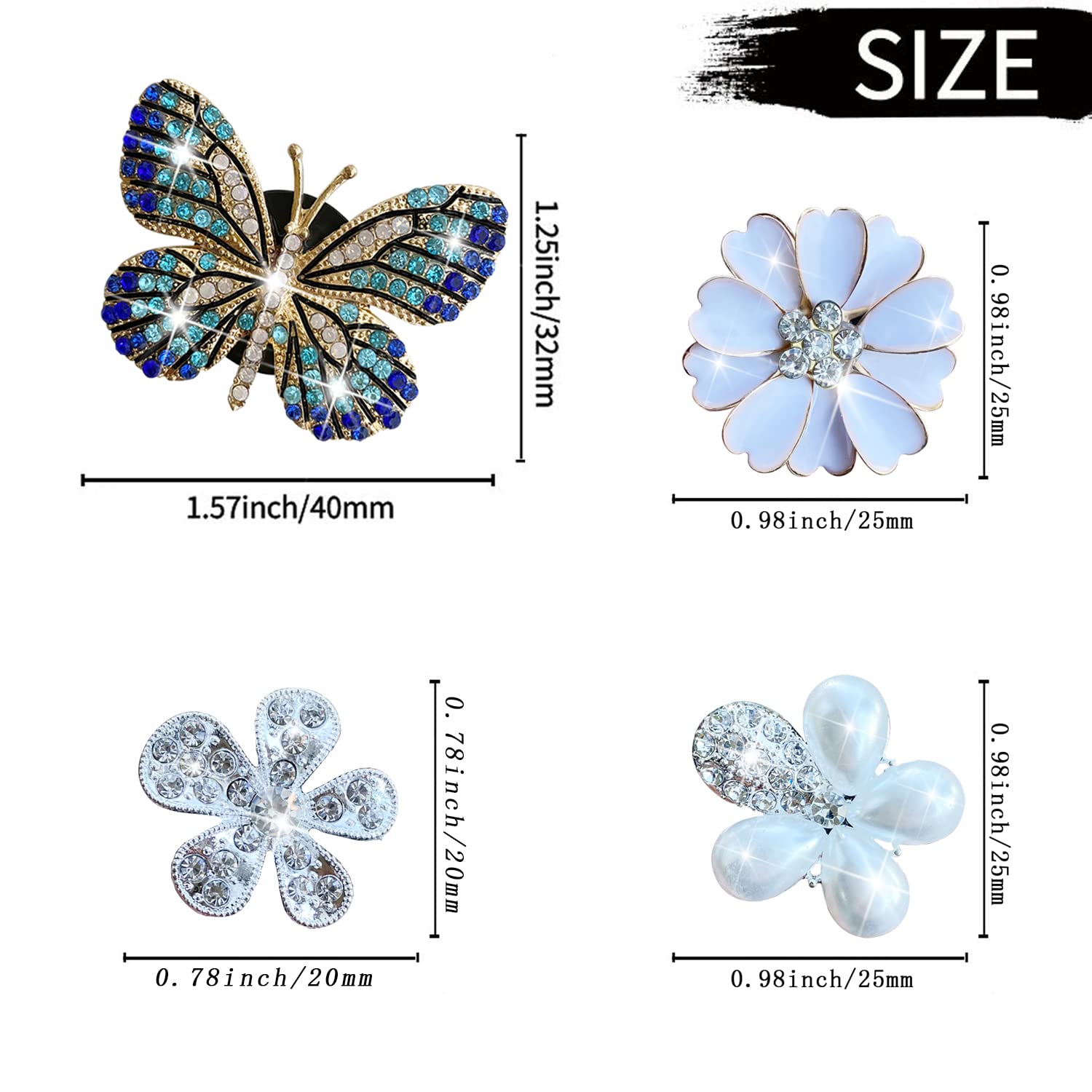 4PCS Blue Butterfly Car Air Freshener Vent Clips - Diamond Decor Daisy Flower Car Diffuser for Women | Elegant Car Interior Accessories | Perfect for Sedan, SUV & Office Desk Decor