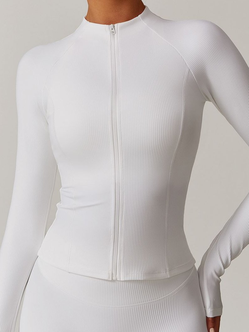 ZASUWA Women's Stand Collar Ribbed Zipper Jacket - Stylish Outerwear for Casual Wear & Office Outfits