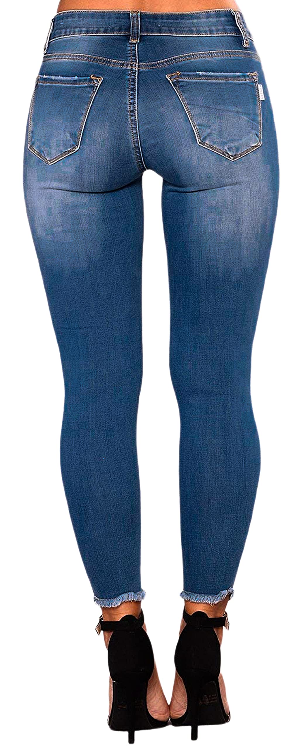 FairBeauty Women's Skinny Stretch Jeans - Frayed Raw Hem, Slim Fit Ripped Denim Pants for Casual Wear & Street Style Fashion | High Waist Stretchable Jeans for Everyday Comfort