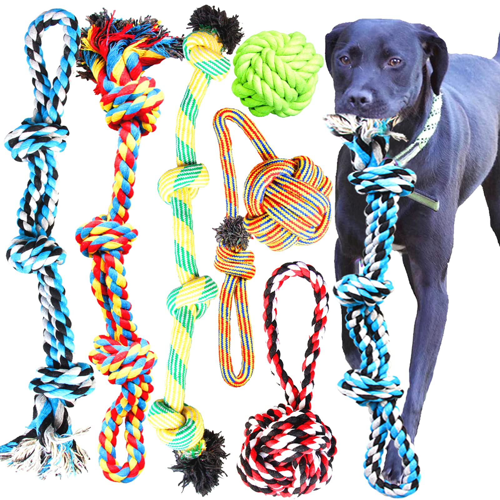 Youngever 6 Pack Large Dog Rope Toys - Durable Chew Toys for XL Dogs - Interactive Play & Dental Health - Perfect for Fetch, Tug of War & Aggressive Chewers