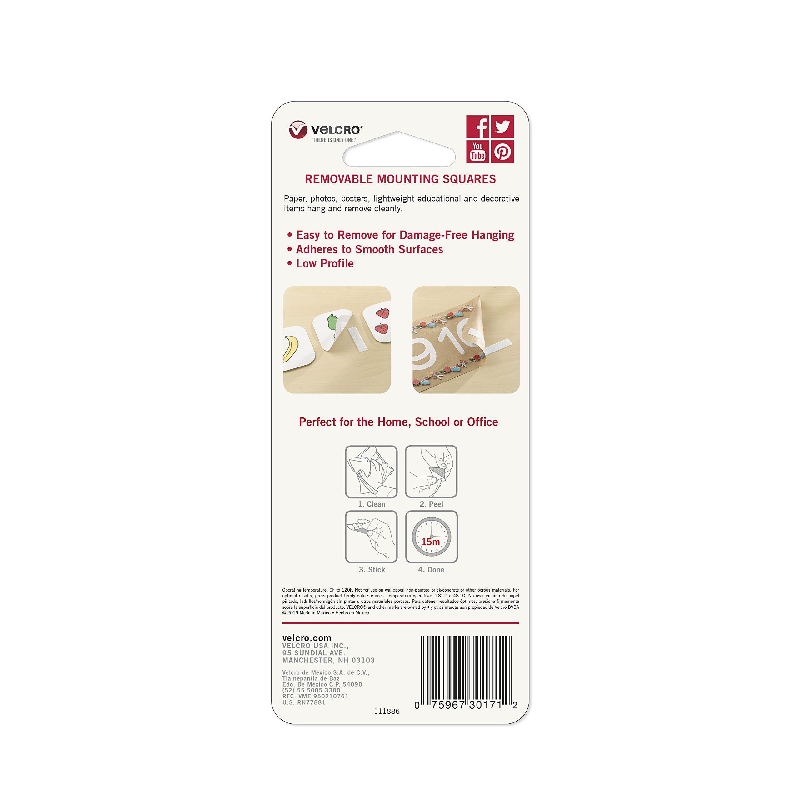 Velcro® Brand Removable Mounting Tape - Strong Reusable Adhesive Strips for Hanging Pictures, Organizing Home & Office