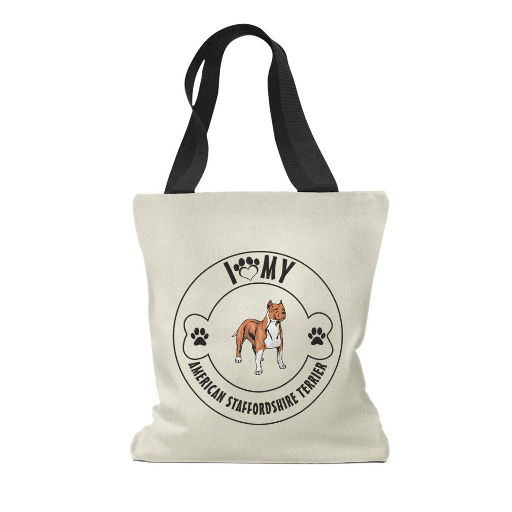 Custom Canvas Tote Bag - Love Paw American Staffordshire Terrier Design - Reusable Shopping & Beach Bag for Women (Black) - Perfect for Groceries, Travel & Daily Use