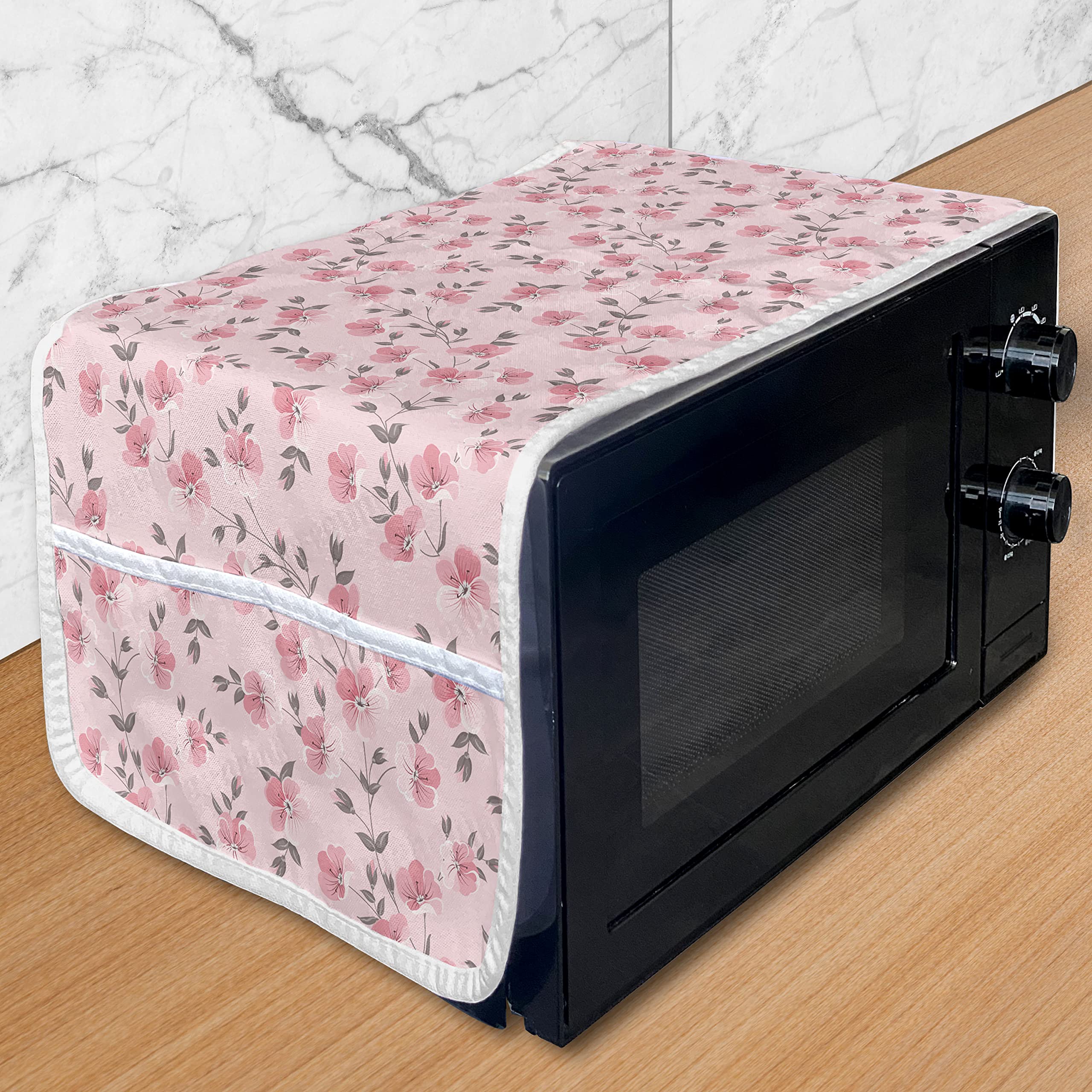 Ambesonne Floral Microwave Cover - Waterproof Kitchen Organizer with Pockets, Linum Flower Petals Pastel Design, 36