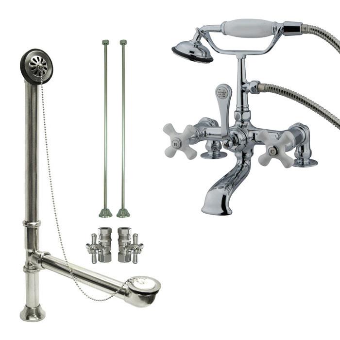Chrome Deck Mount Clawfoot Bathtub Faucet with Hand Shower and Drain Stops - CC212T1 System for Vintage Bathroom Renovation & Spa Experience
