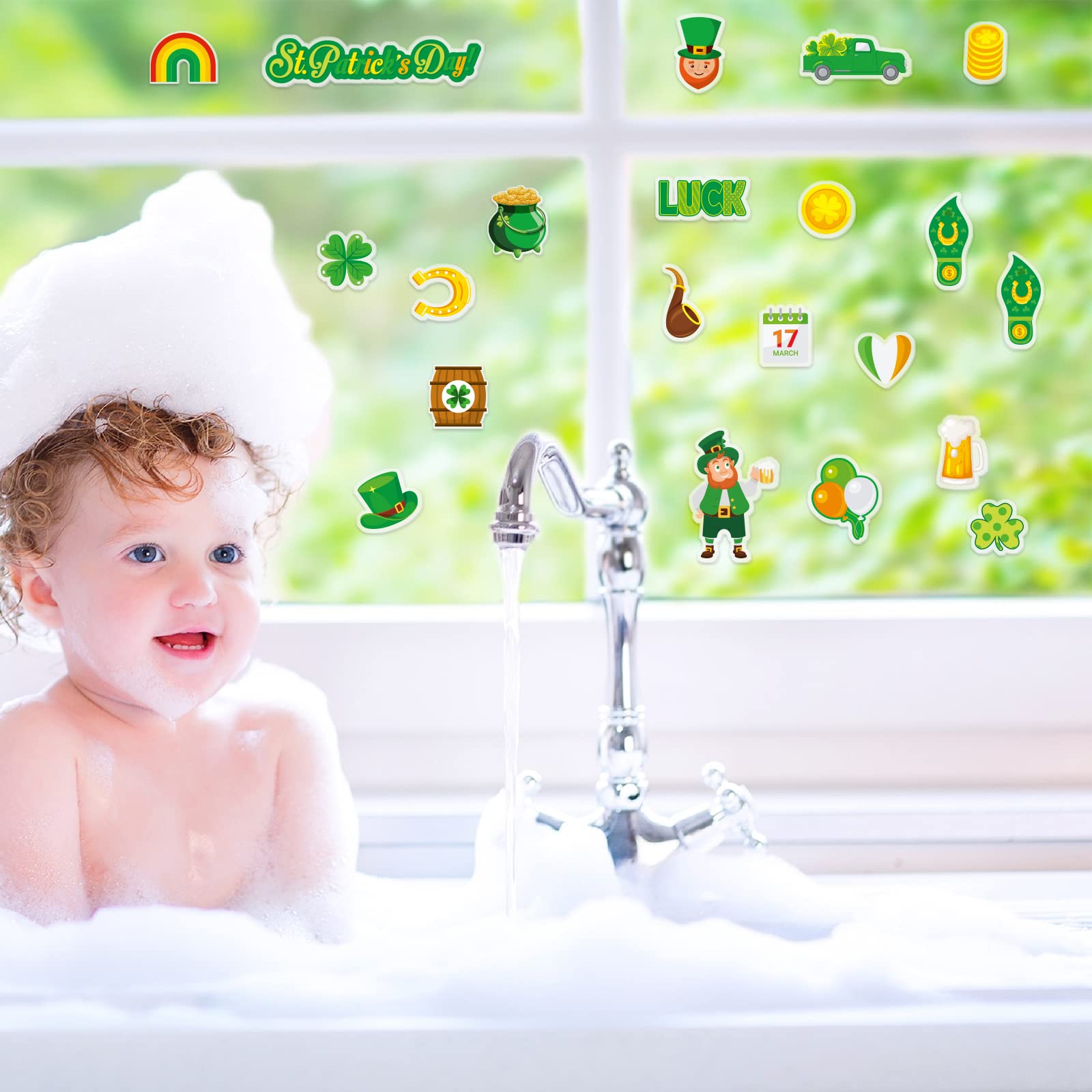 St. Patrick's Day Thick Gel Window Clings - Removable & Reusable Spring Decor for Kids, Toddlers & Adults | Home, Classroom, Nursery, Airplane & Party Decorations | Perfect for Seasonal Celebrations, Holiday Parties & DIY Home Decor