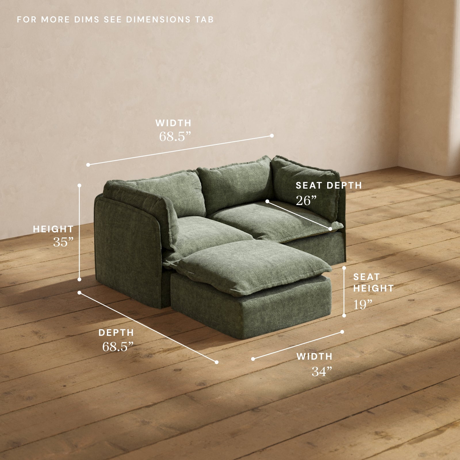 Premium Modular Performance 2-Seater Sectional Sofa in Willow Fabric | Luxury Blend for Living Room & Small Spaces | Perfect for Apartments, Condos & Cozy Homes