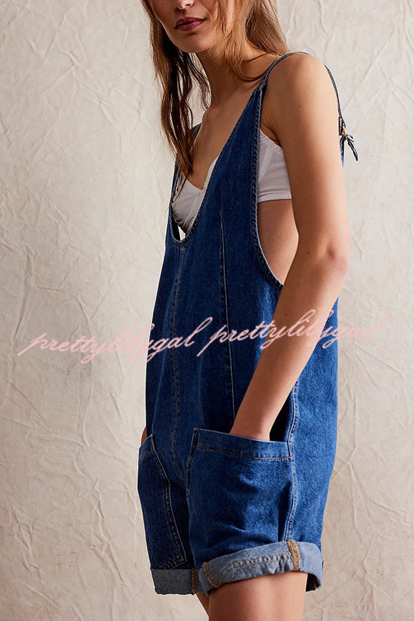 Stylish Loose Sleeveless Pocket Adjustable Denim Romper Jumpsuit for Women - Perfect for Summer Outings, Beach Vacations & Casual Wear