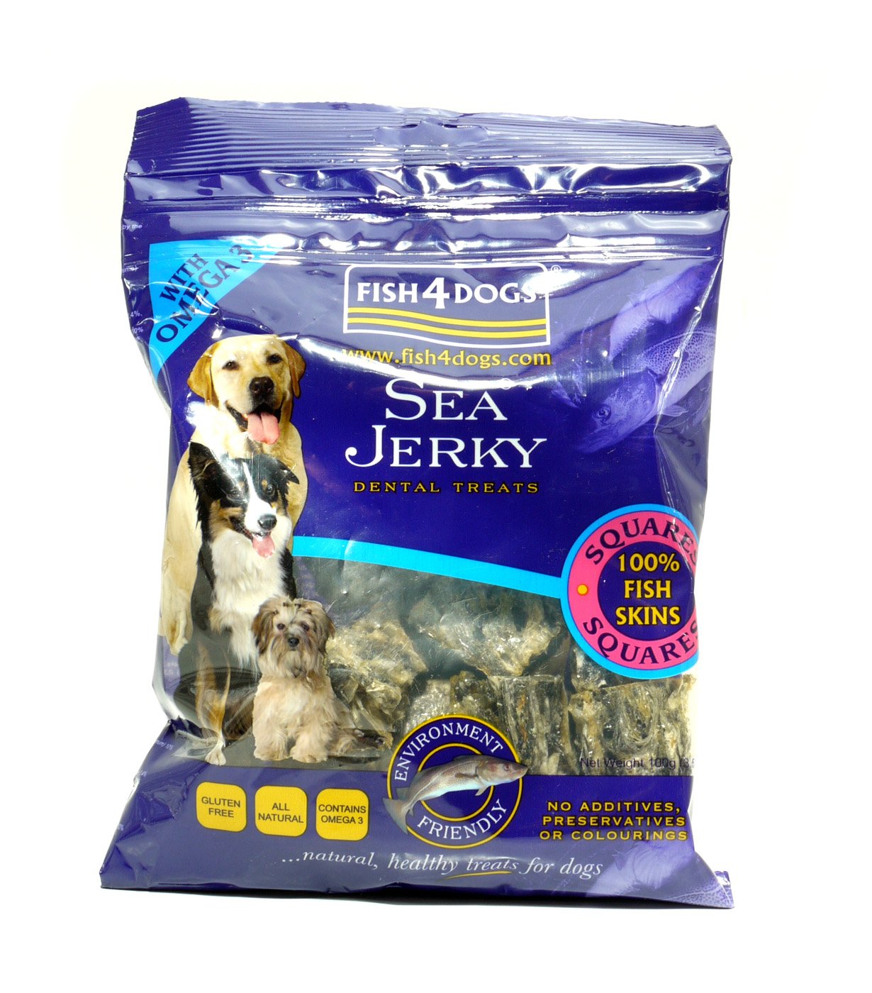 Premium Sea Jerky Squares for Dogs - 100G Pack | Natural & Healthy Dog Treats for Training, Rewards & Chewing | High-Protein Snack for Small & Large Breeds
