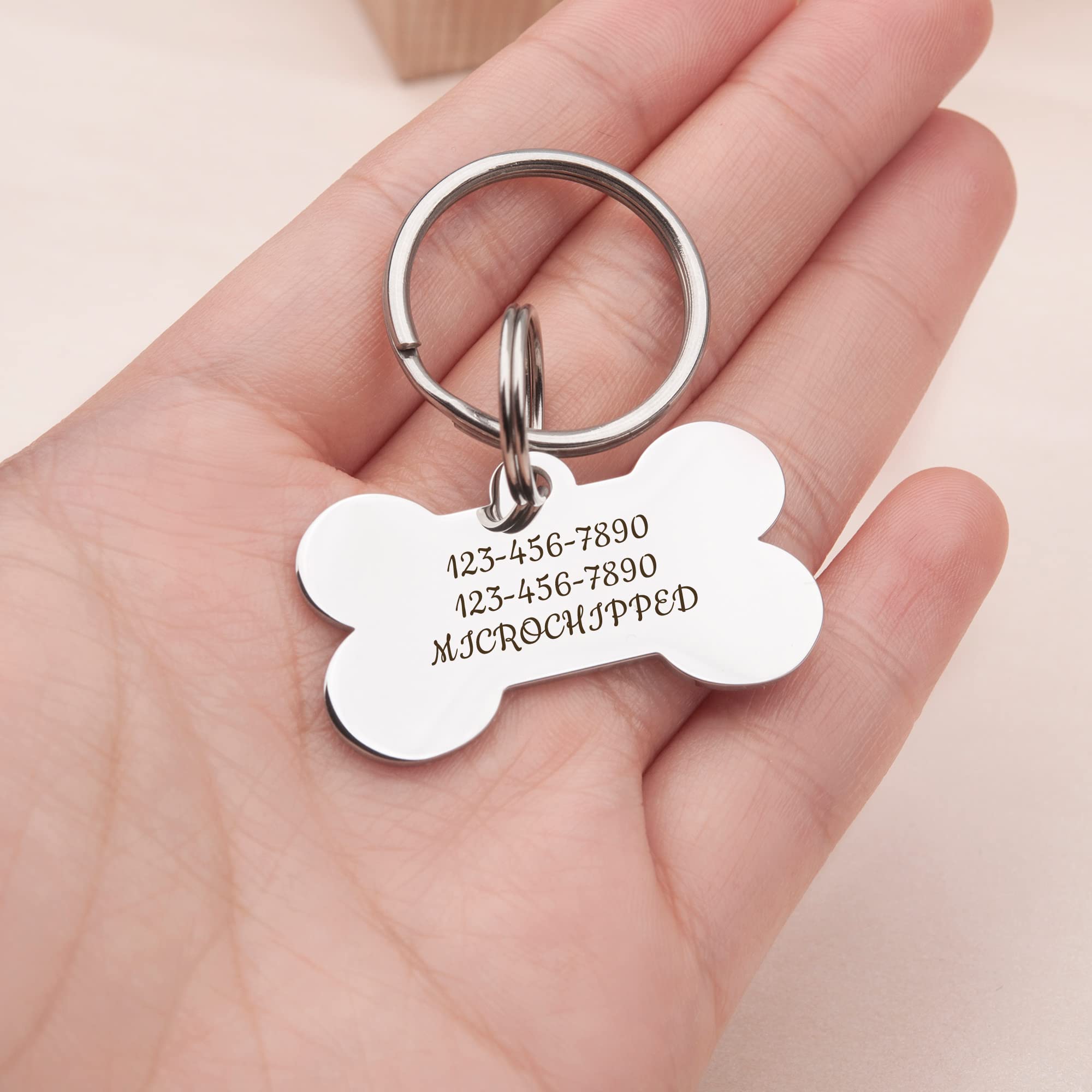 Personalized Rose Gold Stainless Steel Pet ID Tag for Dogs & Cats - Small Bone Shape, Glossy Finish - Perfect for Collars, Travel & Safety Identification