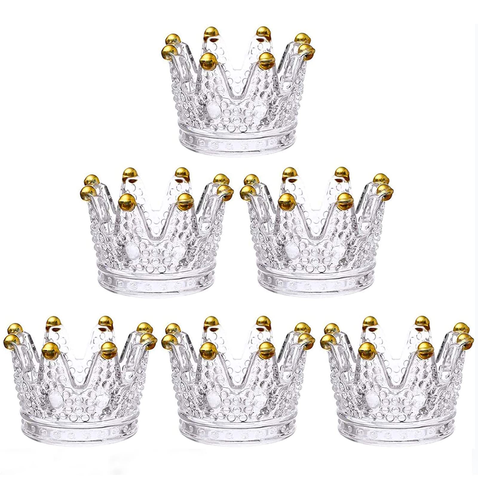 6PCS Golden Crown Votive Candle Holders - Elegant Tea Light Candlesticks & Jewelry Ring Holders for Wedding Decor, Party Centerpieces, Home Tabletop Decorations, Royal Theme Events & Gift Giving