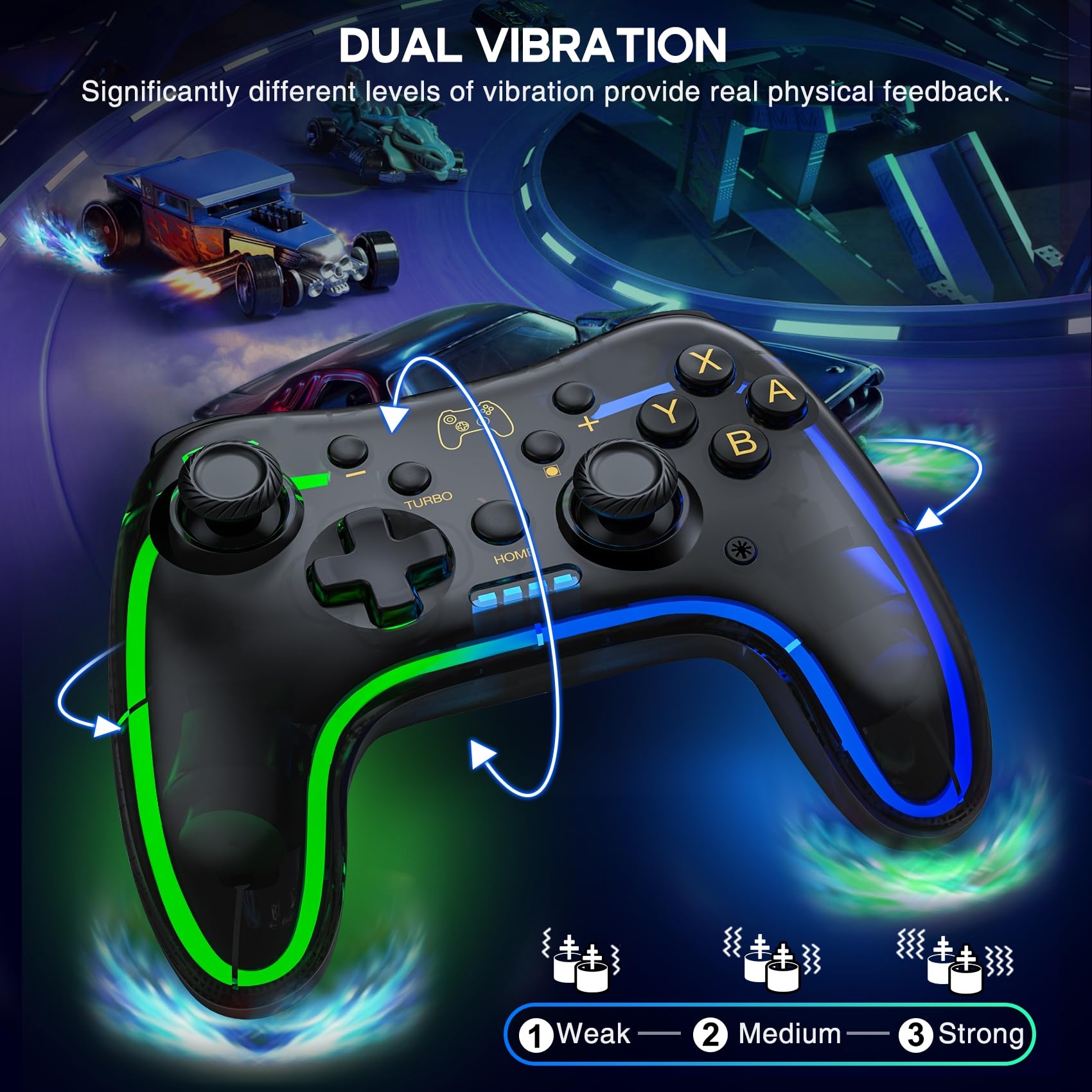 Wireless Switch Controller for Nintendo Switch/OLED/Lite - Pro Controller Replacement with RGB LED, Turbo & Vibration - Compatible with PC, Android & iOS - Perfect for Gaming, Streaming & Multiplayer Sessions